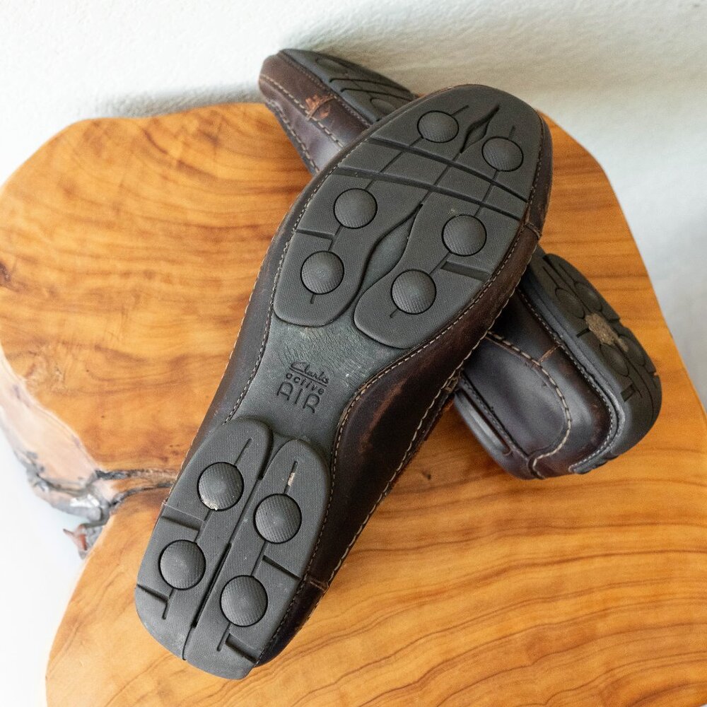 Clarks Men's 10.5 Brown Leather Driving Moccasins Slip-On Loafers Comfort Shoes - Picture 6 of 7